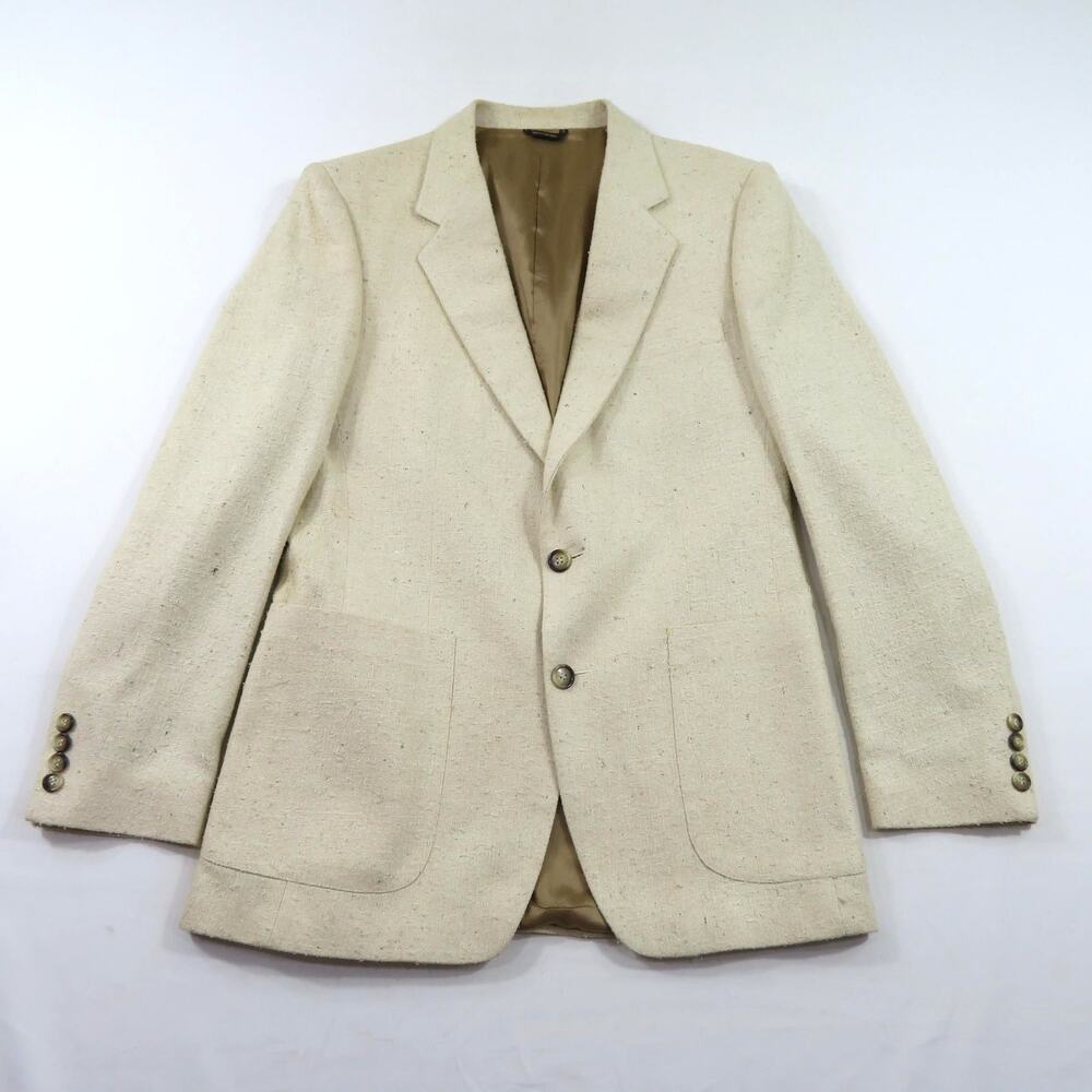 Raffinati Silk Textured Beige Blazer Western 2 Button Jacket Sz 38? 1970s Coat